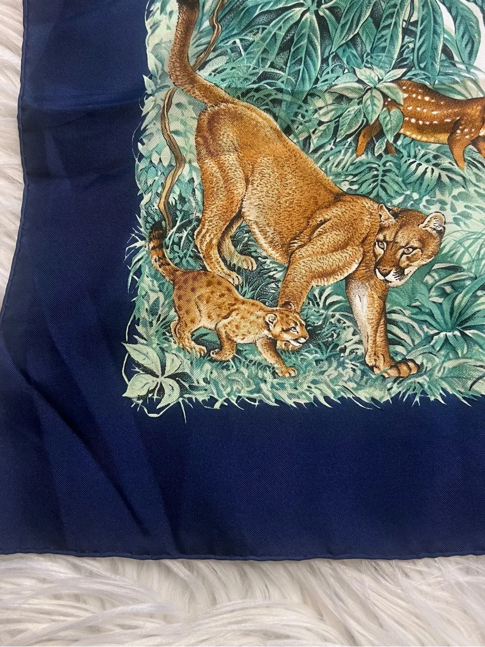 Hermes “ Equateur” Tropical Leaf and Navy 100% Silk Scarf - Picture 3 of 10